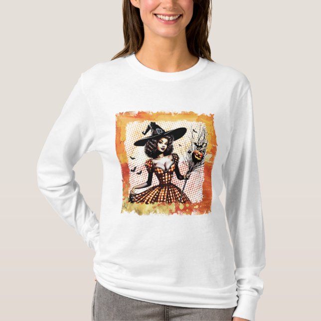 Camiseta Bruxa Pin-up Halloween (Frente)
