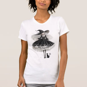 Camiseta Bruxa Preta Elegante – Arte em Aquarela Gótica