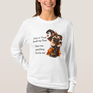 Camiseta Bruxa Pug Fofa Halloween Doces ou Travessuras
