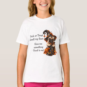 Camiseta Bruxa Pug Fofa Halloween Doces ou Travessuras