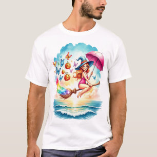 Camiseta Bruxa Sereiade Halloween na Vassoura