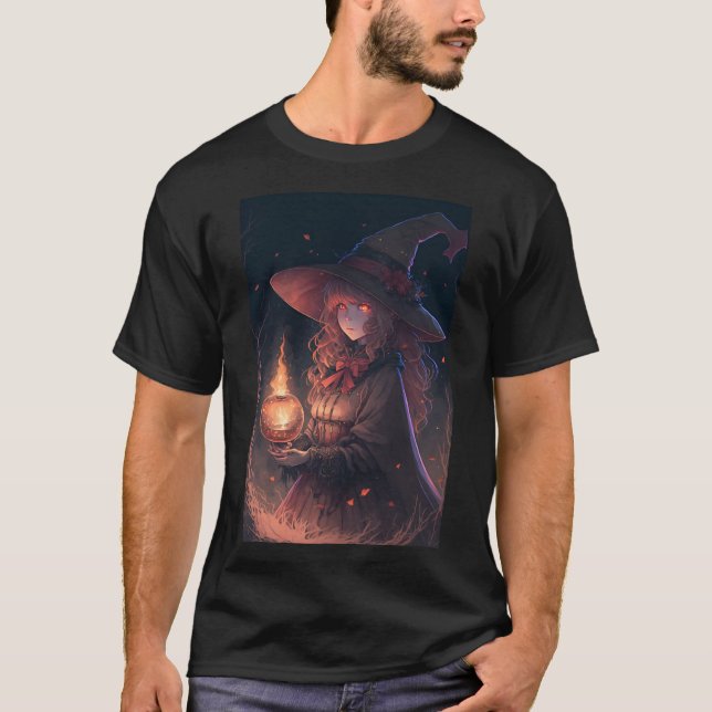Camiseta Bruxa Sexy Anime Segurando Lanterna Cuta (Frente)