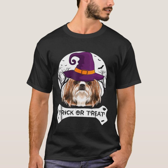 Camiseta Bruxa Shih Tzu Trick Ou Trate Cachorro Halloween C (Frente)