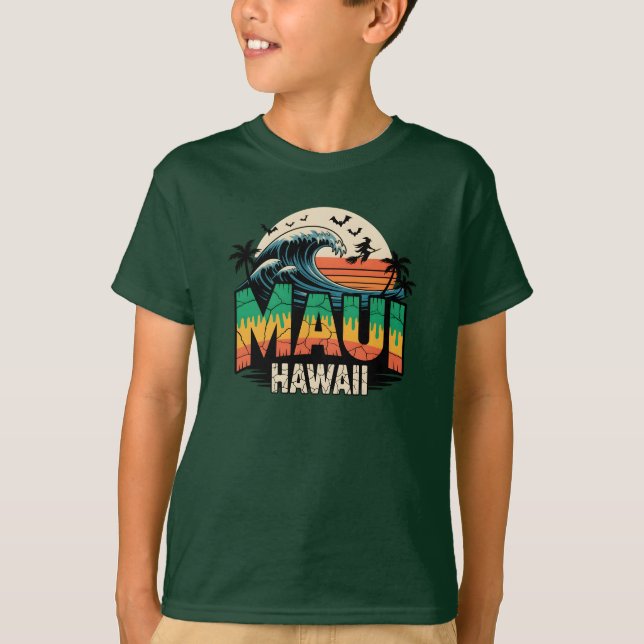 Camiseta Bruxa Surfando no Broom Maui Hawaii Halloween (Frente)