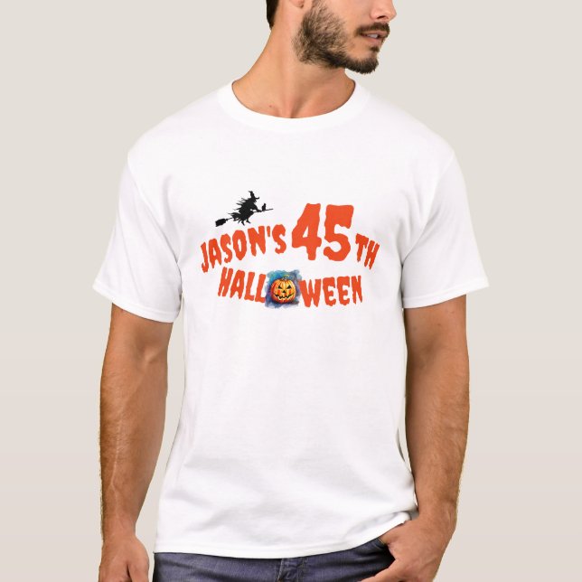 Camiseta Bruxa tipográfica de Halloween Pumpkin (Frente)