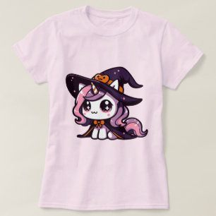 Camiseta Bruxa Unicórnio Kawaii Arte de Fantasia de Hallowe