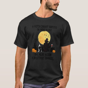 Camiseta Bruxa Vinho E Cão Brittany Spaniel Fantasia De Hal
