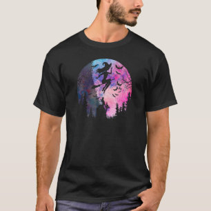 Camiseta Bruxa Voadora Frequente de Halloween Lua Cheia Ca