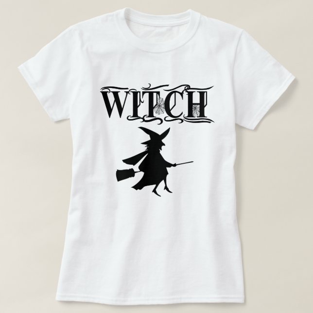 Camiseta Bruxa Voadora Malvada Preta Halloween (Frente do Design)
