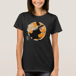 Camiseta Bruxa voando no Broomstick Happy Halloween