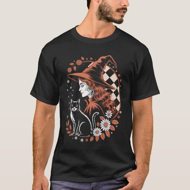 Camiseta Bruxa Xadrez de Halloween (Frente)