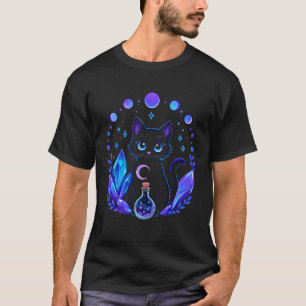 Camiseta Bruxaria de Gato Preto Mágico Estética do Hallowee