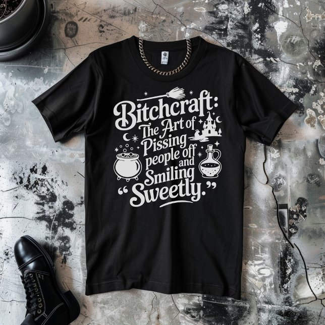 Camiseta Bruxaria de Halloween Branco no Preto (Criador carregado)