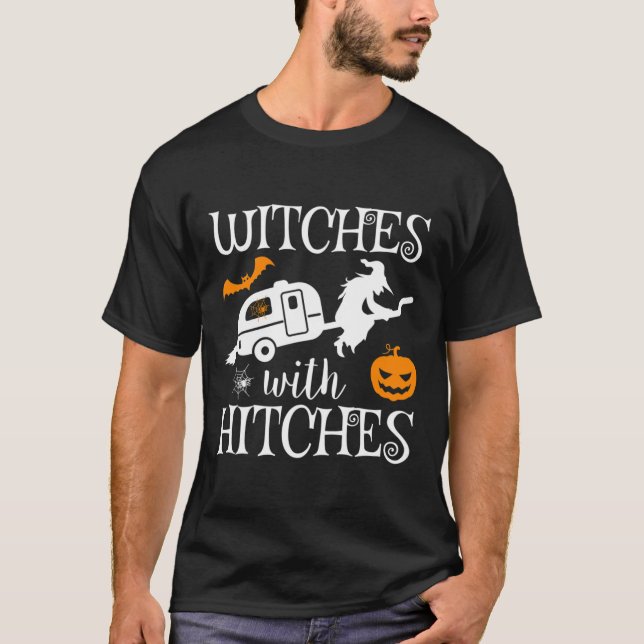 Camiseta Bruxas com Hitches acampando fantasia de Halloween (Frente)