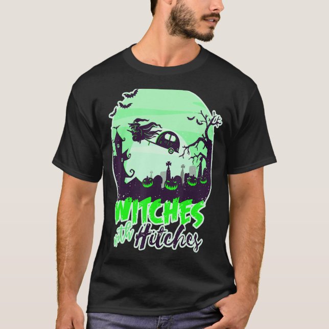 Camiseta Bruxas com Vassoura-de-Halloween (Frente)