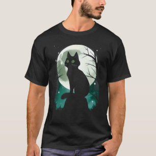Camiseta Bruxas Gato Preto e Lua Cheia Verde Halloween Ea