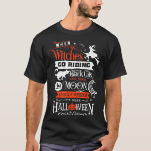 Camiseta Bruxas Gatos Pretos E Lua Halloween