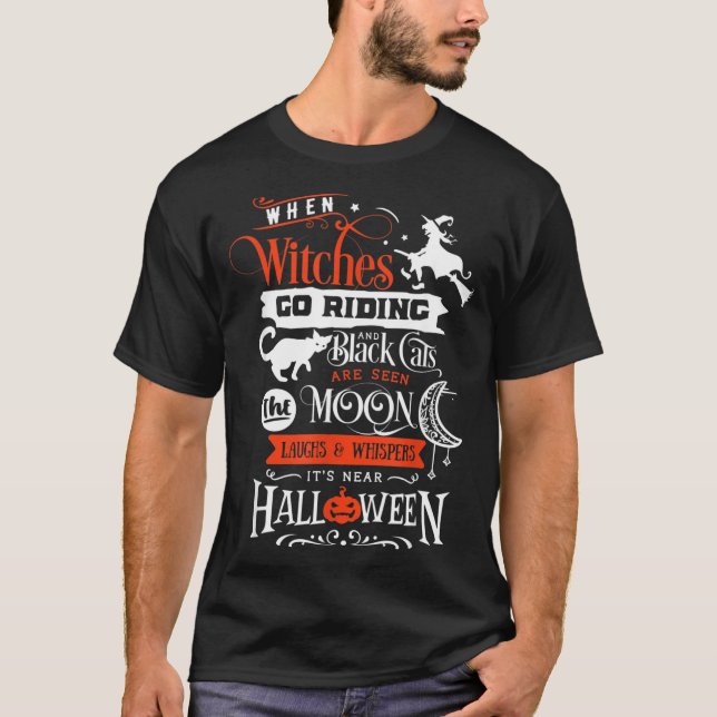 Camiseta Bruxas Gatos Pretos E Lua Halloween (Frente)
