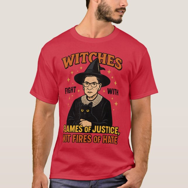 Camiseta Bruxas lutam com chamas de justiça, não incêndios  (Frente)