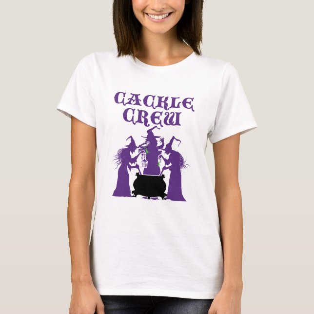 Camiseta Bruxas Medievais do Halloween de Cackle Crew (Frente)