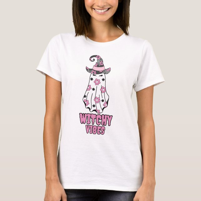 Camiseta "Bruxas Víbias", Rosa Fantasma das Bruxas do Hallo (Frente)