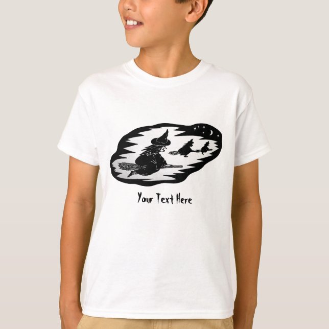 Camiseta bruxas voadoras assustadoras sobre varapau hallowe (Frente)