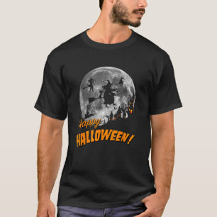 Camiseta Bruxas voando em uma lua cheia Feliz Dia das Bruxa