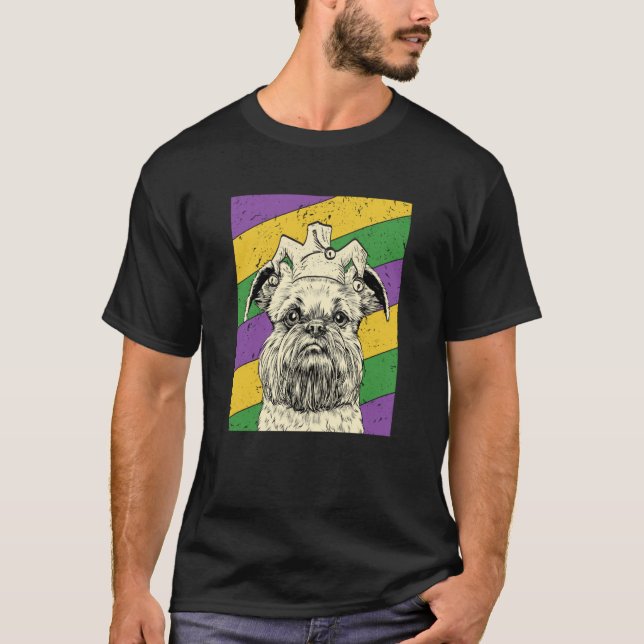 Camiseta Bruxelas Griffon Jester Mardi Gras Dog Mãe ou Pai (Frente)