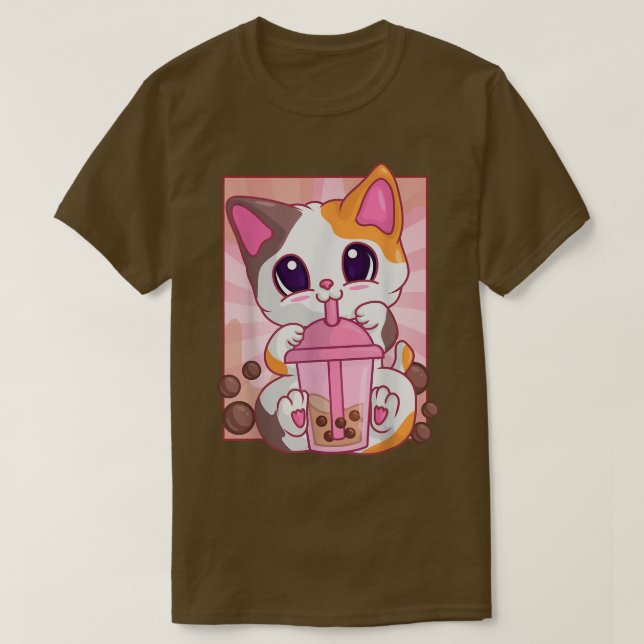 Camiseta Bubble Boba Tea Girls Women, Anime Kawaii Maneki N (Frente do Design)