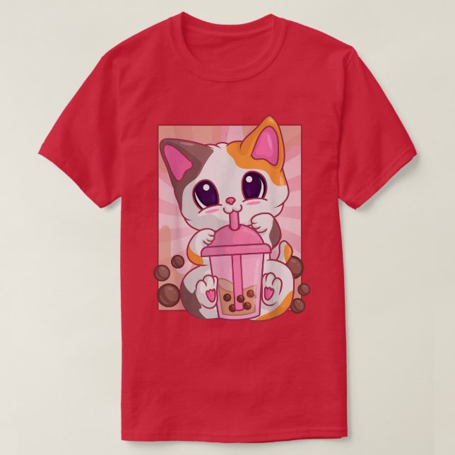 Camiseta Bubble Boba Tea Girls Women, Anime Kawaii Maneki N (Frente do Design)
