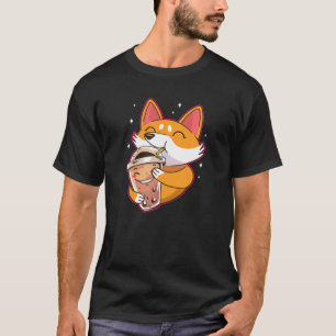Camiseta Bubble Kawaii Corgi Bebendo Boba Tea Dog Fox