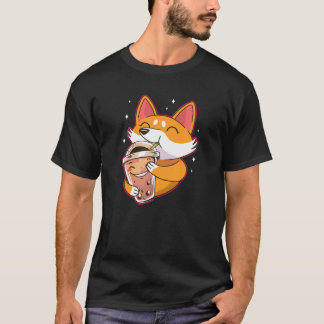 Camiseta Bubble Kawaii Corgi Bebendo Boba Tea Dog Fox