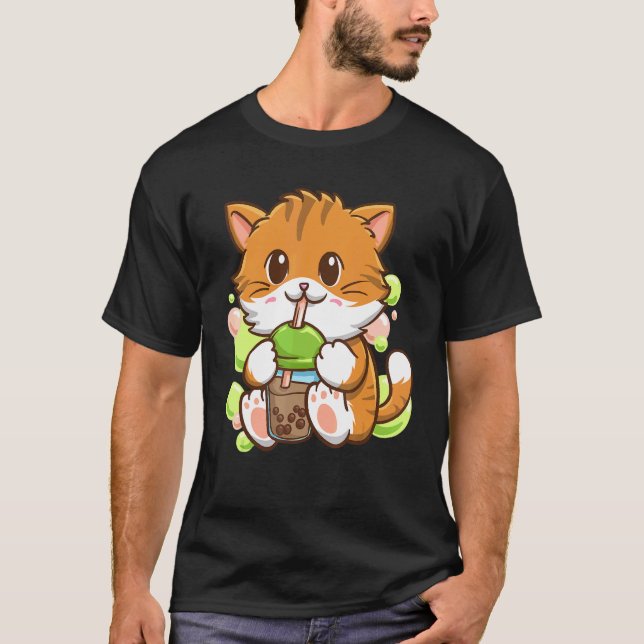 Camiseta Bubble Tea Cat Boba Tea Drinker Tapioca Balls cat (Frente)