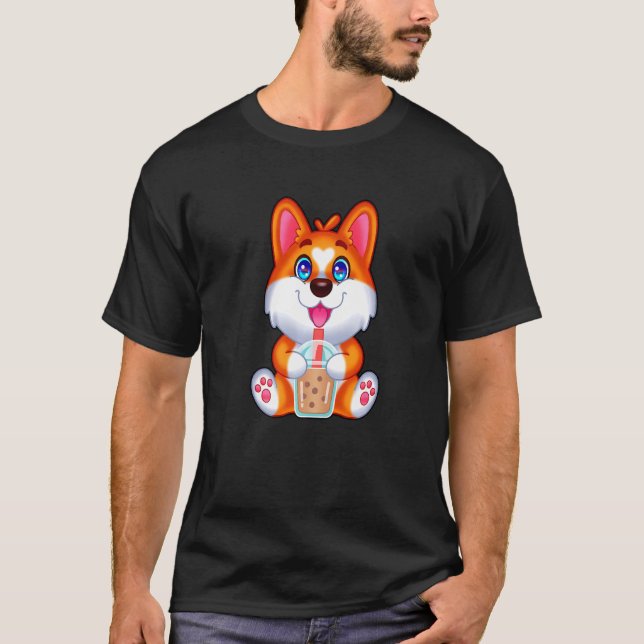 Camiseta Bubble Tea Drinker Corgi Tapioca Pearl Milk Corgie (Frente)