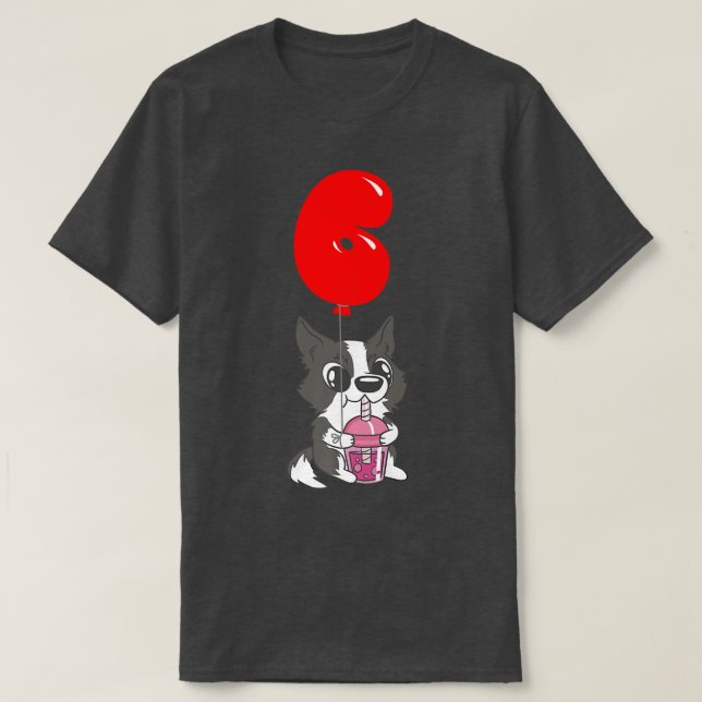 Camiseta Bubble Tea Puppy - 6th Birthday - Kids Balloon Par (Frente do Design)