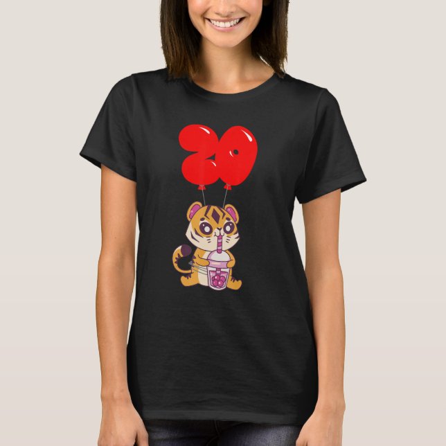 Camiseta Bubble Tea Tiger 20 Birthday Kids Balão Parte (Frente)