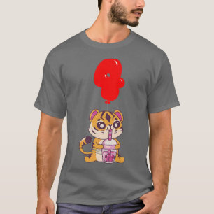 Camiseta Bubble Tea Tiger - 4.º Aniversário - Crianças Balã