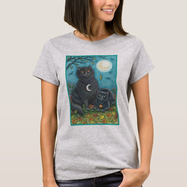 CAMISETA BUBO E PYEWACKET PRETO DE GATO HALLOWEEN T SHIRT C (Frente)