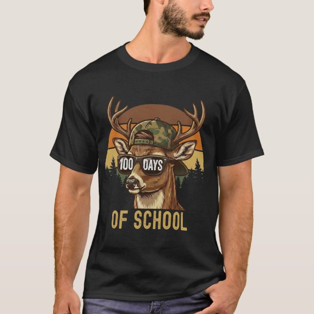 Camiseta Buck Deer 100 Days of School Student Teacher Retro (Frente)