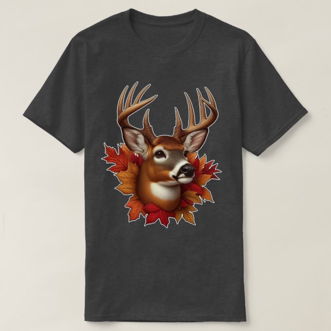 Camiseta Buck Deer cercado por Folhas de outono (Frente do Design)
