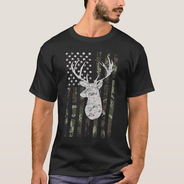Camiseta Buck Deer Hunting Camouflage Flag Hunter (Frente)