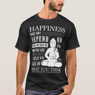 Camiseta Buda Cita Zen Budismo Felicidade de Yoga
