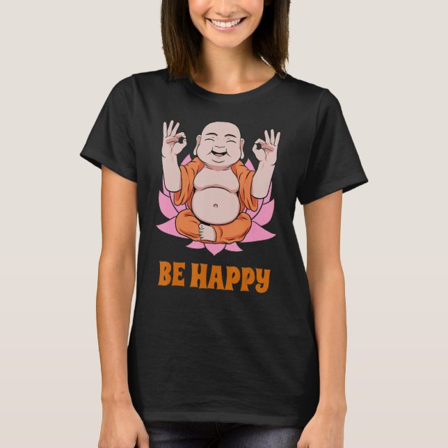 Camiseta Buda Monk Namaste Orando Sorriso Feliz Ria (Frente)