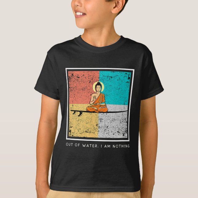 Camiseta Buda na prancha de surfe - Fora da água, eu não so (Frente)
