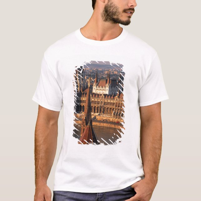 Camiseta Budapest, Hungria, Rio Danúbio, Parlamento (Frente)
