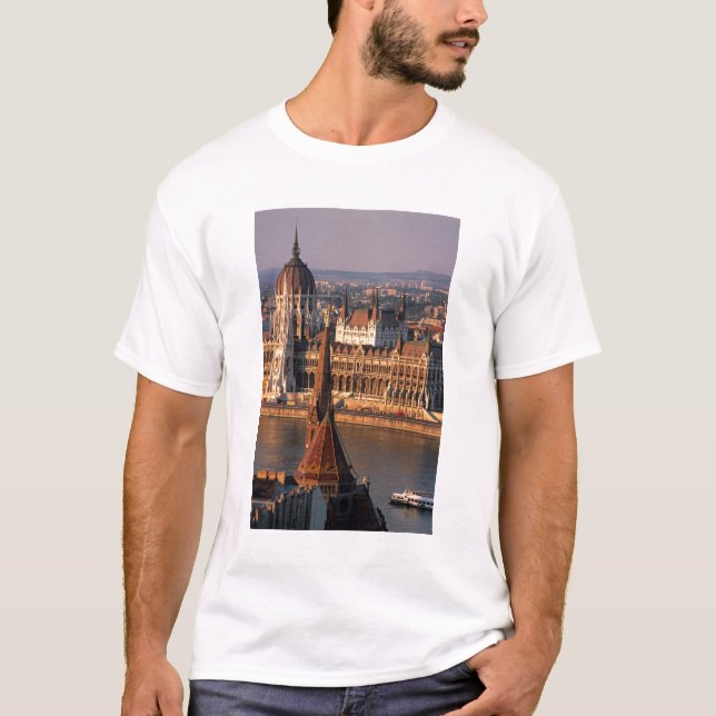 Camiseta Budapest, Hungria, Rio Danúbio, Parlamento (Frente)