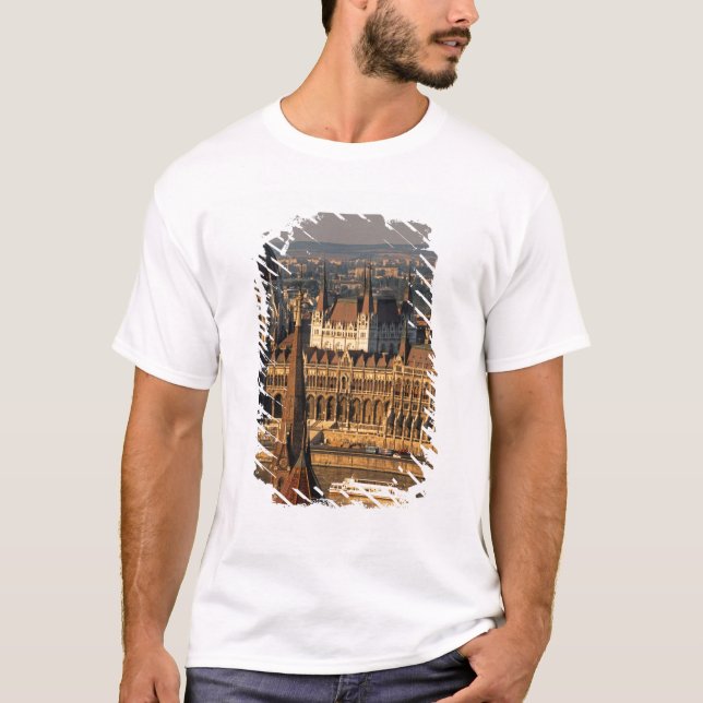 Camiseta Budapest, Hungria, Rio Danúbio, Parlamento (Frente)