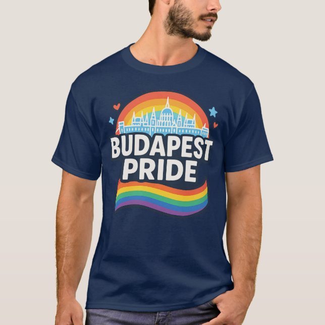 Camiseta Budapest Pride LGBTQ+ Horizonte Arco-íris (Frente)