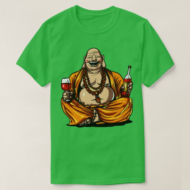 Camiseta Buddha Bebendo Wine (Frente do Design)