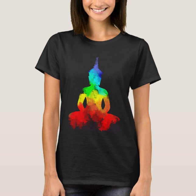 Camiseta Buddha Rainbow Love Yoga Pose T Namaste (Frente)